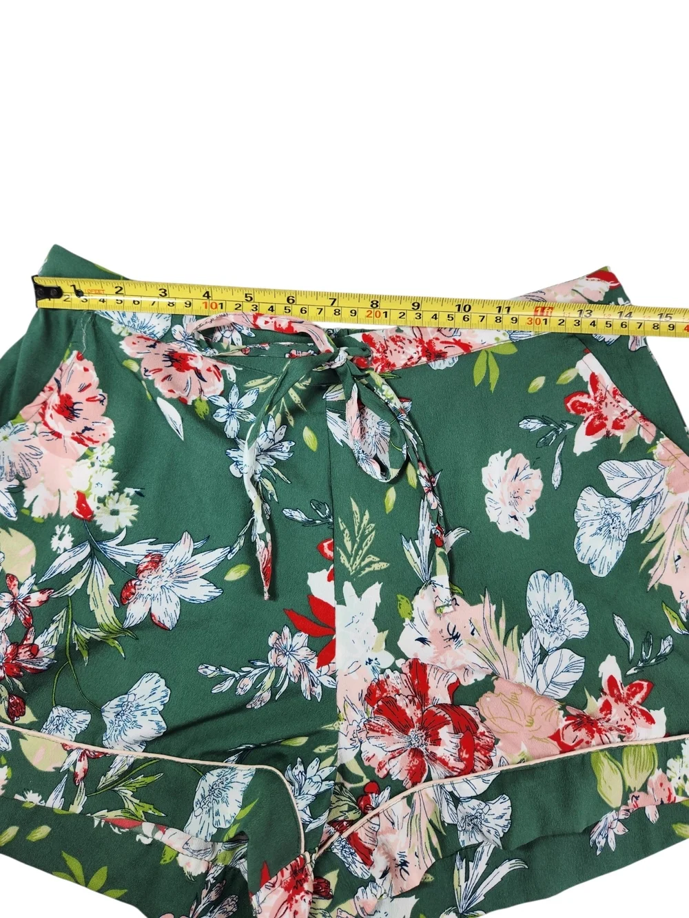 Cynthia Rowley 2-Piece Pajama Set  Med Green Pink Floral Silky Shorts PJs Resort